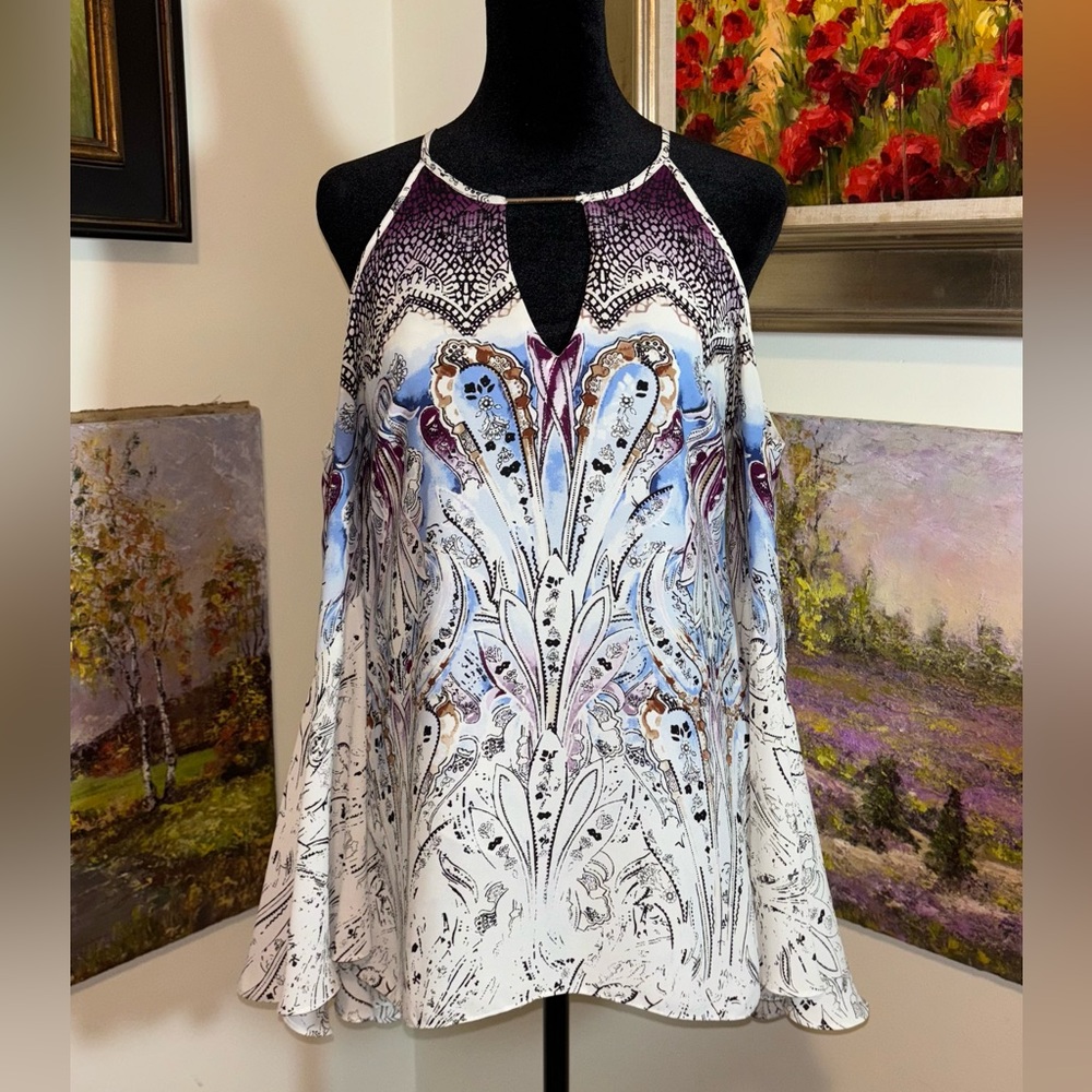 White House Black Market Purple Asymmetrical Sleeveless Blouse